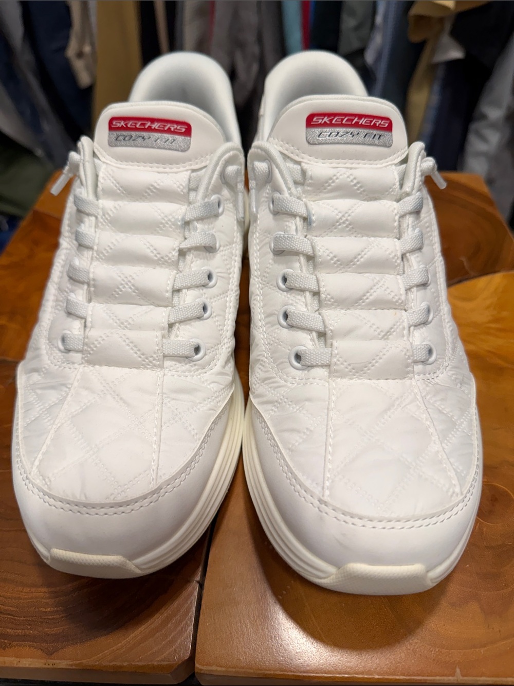 Skechers White Quilted Slip on Sneakers - Picture 2 of 7